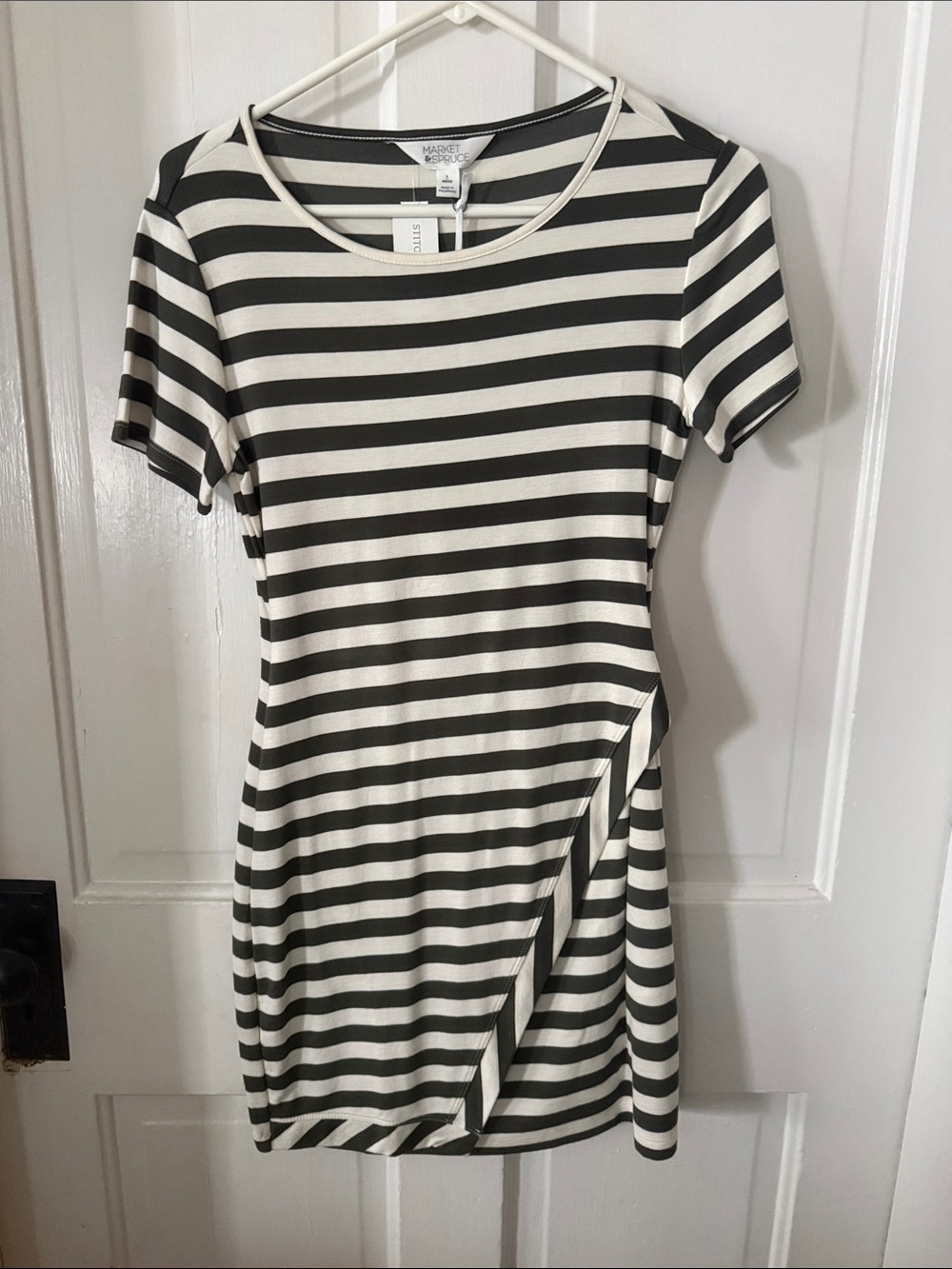 Market & Spruce Black & White Striped Short Sleeve Knit Dress, Size Small, NWT
